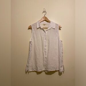 Eileen Fisher White Sleeveless Button-Down Organic cotton Shirt. Size S